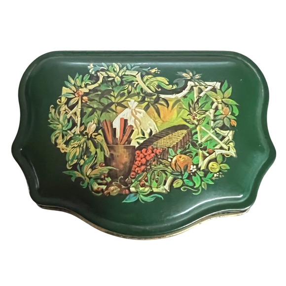 Vintage 1981 Christmas Tin England Holiday Tea 1981 Green Gold Trim Avon 5"x4" - Picture 5 of 11